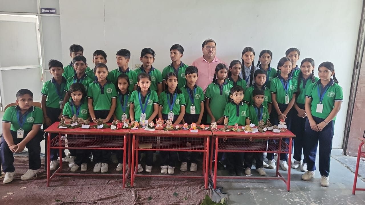 Students of Janhit World School with their handmade models on display